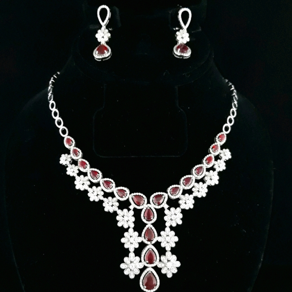 Blood Red Ruby White Zirconia Sterling Silver Set